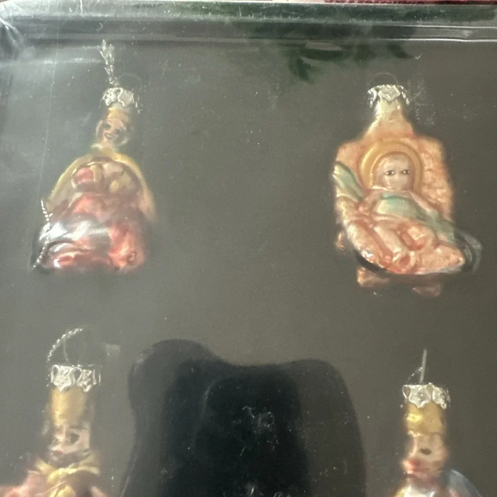 Vintage 12 Piece Hand Blown Mini NATIVITY Ornaments‎ New In Box
